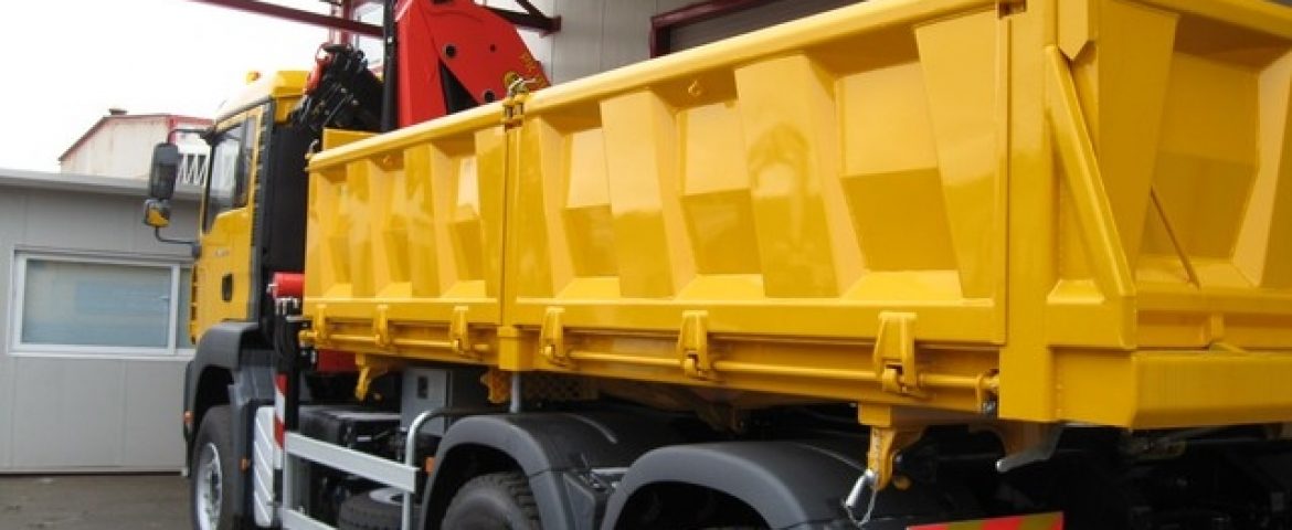 Palfinger Crane PK 18500 and TSK 160A Three-Way Tipper for Man Psc – Vremeplov
